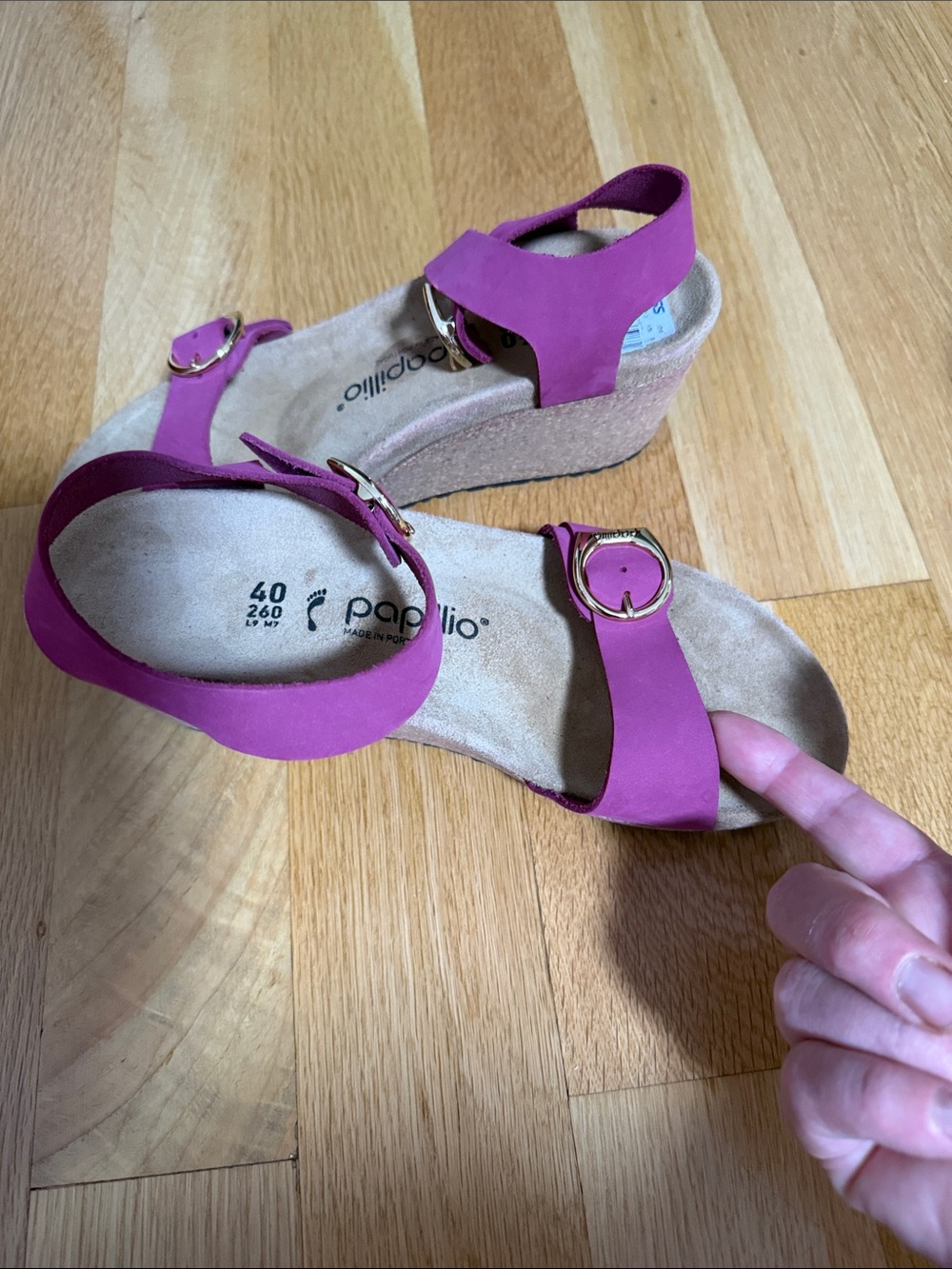 Birkenstock Papillio Soley Magenta Wedge Sandals with Gold Buckles